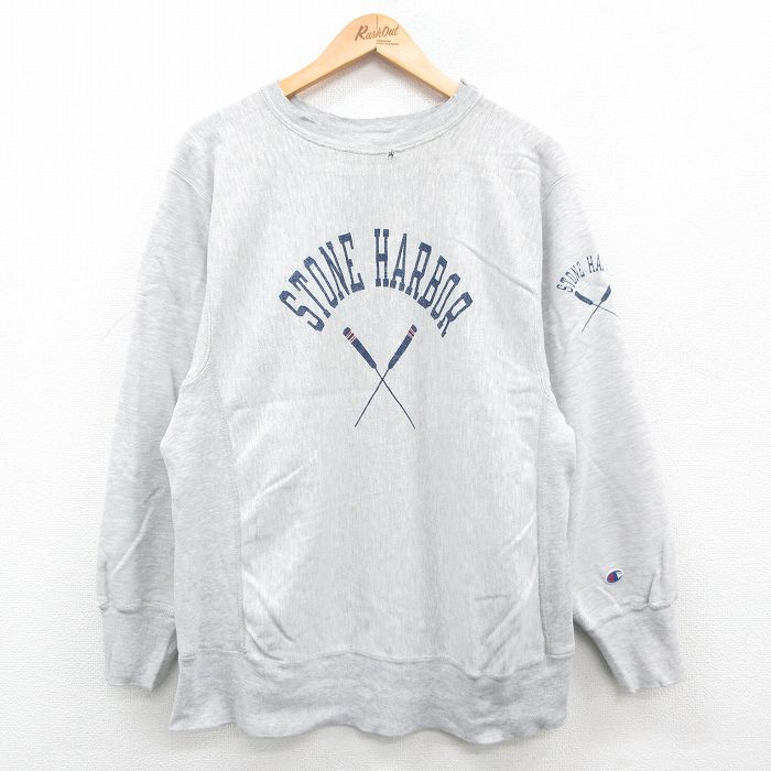 L★古着 長袖 チャンピオン Champion リバースウィーブ メンズ 80年代 80s ストーンハーバー クルーネック USA製 薄グレー 霜降り 【spe】 24sep04 中古 スウェット スエット トレーナー トップス