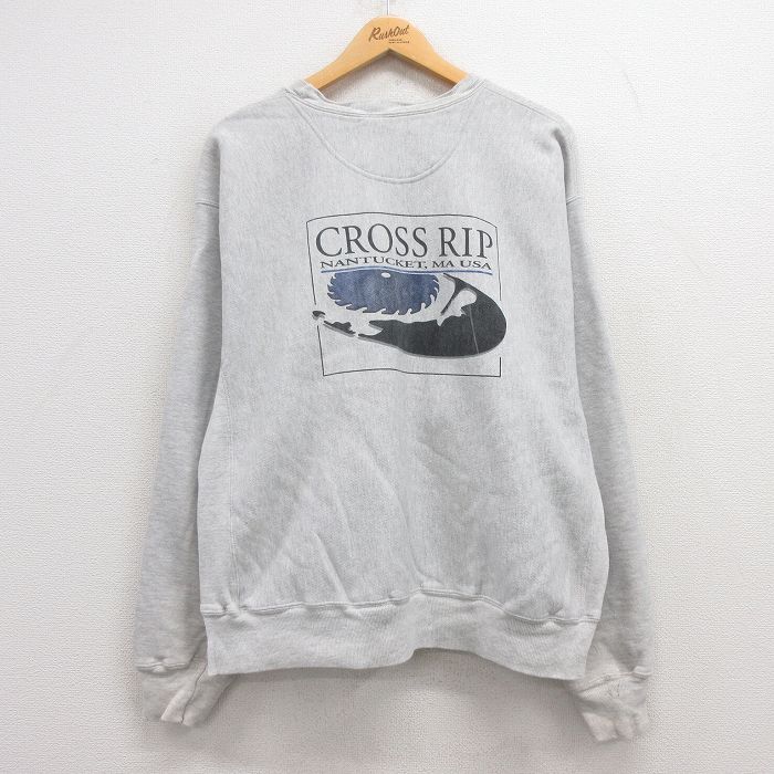 チャンピオン 00s リバースウィーブスウェット CROSS RIP グレー XL | 古着