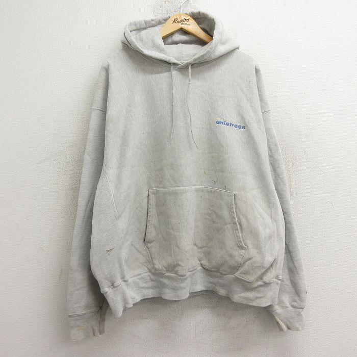 XL★古着 長袖 チャンピオン Champion リバースウィーブ パーカー メンズ 00年代 00s ユニストレス 大きいサイズ 薄グレー 霜降り 24nov06 中古 スウェット スエット トレーナー トップス