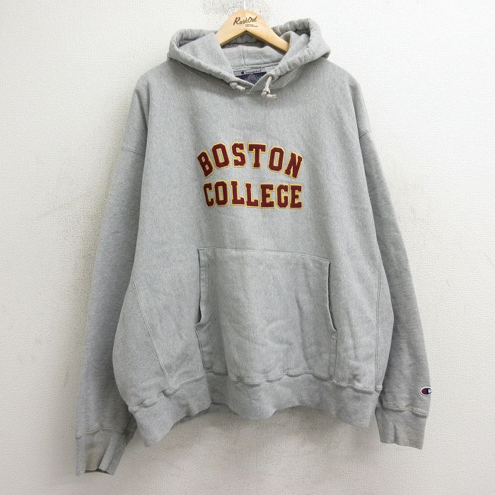 XL★古着 長袖 チャンピオン Champion リバースウィーブ パーカー メンズ 00年代 00s ボストン カレッジ 大きいサイズ グレー 霜降り 【spe】 24nov06 中古 スウェット スエット トレーナー トップス
