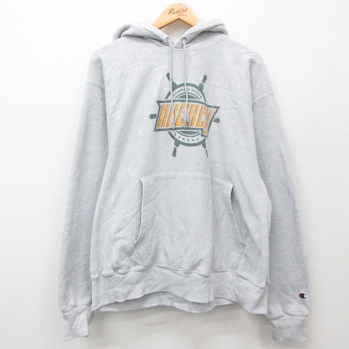 XL★古着 長袖 チャンピオン Champion リバースウィーブ パーカー メンズ 00年代 00s HOCKEY 薄グレー 霜降り 24nov15 中古 スウェット スエット トレーナー トップス