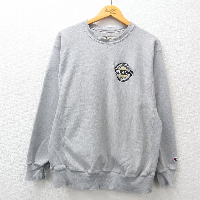 【20%OFF】L★古着 長袖 チャンピオン Champion リバースウィーブ メンズ 00年代 00s DELANEY クルーネック グレー 霜降り 24dec17 中古 スウェット スエット トレーナー トップス
