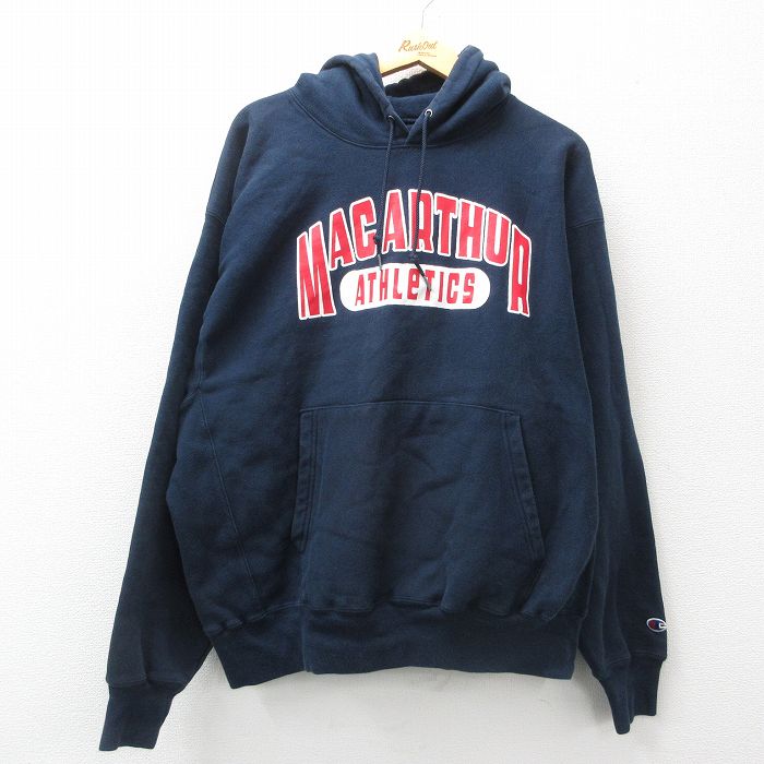 XL★古着 長袖 チャンピオン Champion リバースウィーブ パーカー メンズ 00年代 00s マッカーサー 大きいサイズ 紺 ネイビー 24dec17 中古 スウェット スエット トレーナー トップス