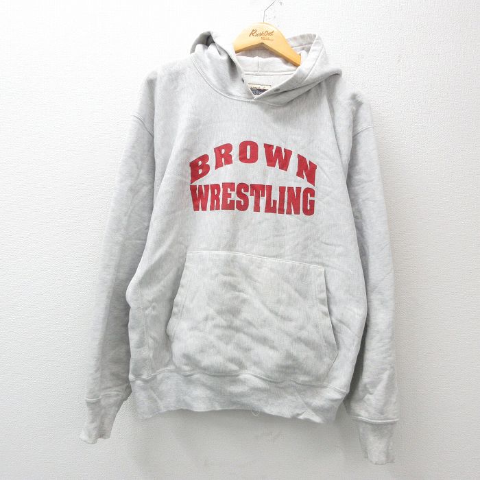 XL★古着 長袖 チャンピオン Champion リバースウィーブ パーカー メンズ 00年代 00s レスリング 薄グレー 霜降り 24dec18 中古 スウェット スエット トレーナー トップス