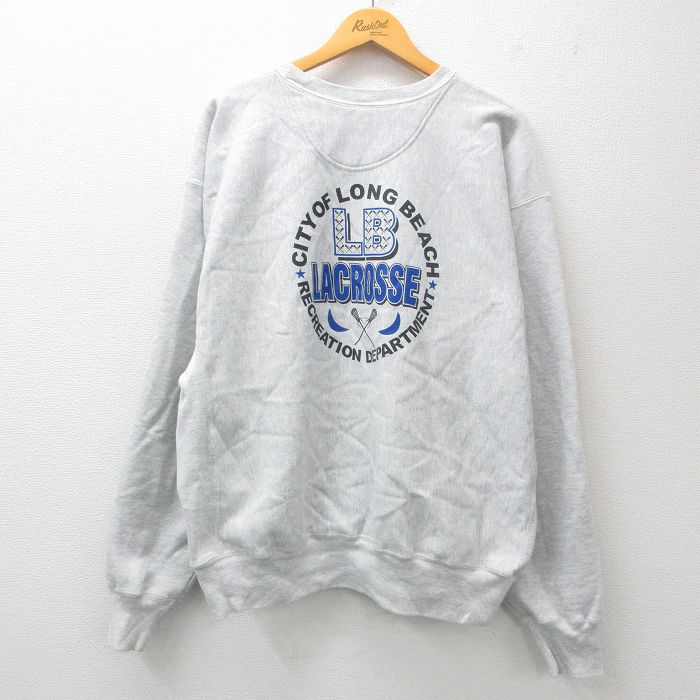 【20%OFF】XL★古着 長袖 チャンピオン Champion リバースウィーブ メンズ 00年代 00s ラクロス 大きいサイズ クルーネック 薄グレー 霜降り 24dec18 中古 スウェット スエット トレーナー トップス