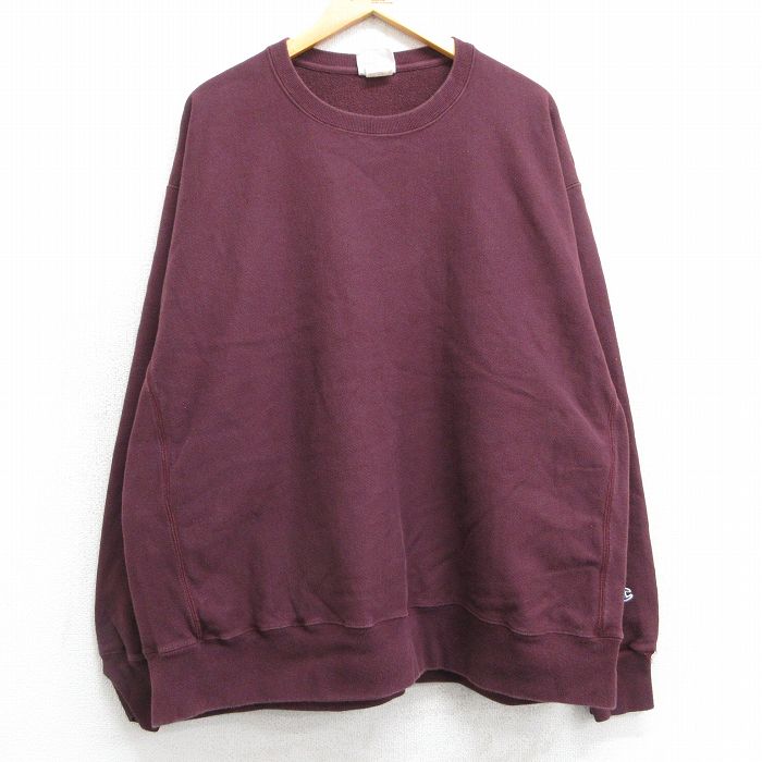 XL★古着 長袖 チャンピオン Champion リバースウィーブ メンズ 無地 大きいサイズ クルーネック エンジ 25feb07 中古 スウェット スエット トレーナー トップス