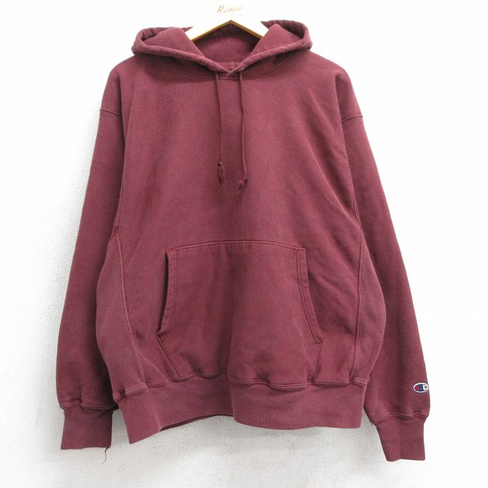 XL★古着 長袖 チャンピオン Champion リバースウィーブ パーカー メンズ 00年代 00s 無地 エンジ 25feb07 中古 スウェット スエット トレーナー トップス