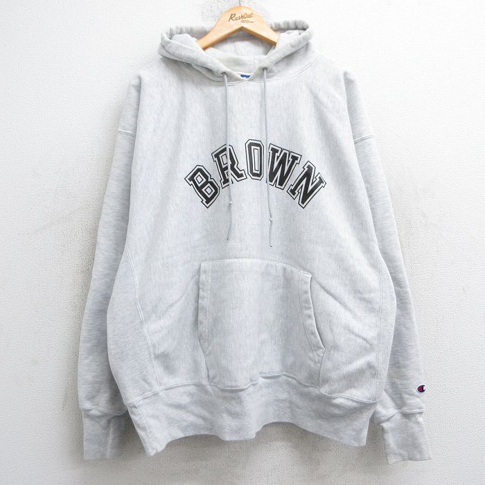 XL★古着 長袖 チャンピオン Champion リバースウィーブ パーカー メンズ 00年代 00s ブラウン 大きいサイズ 薄グレー 霜降り 25feb07 中古 スウェット スエット トレーナー トップス