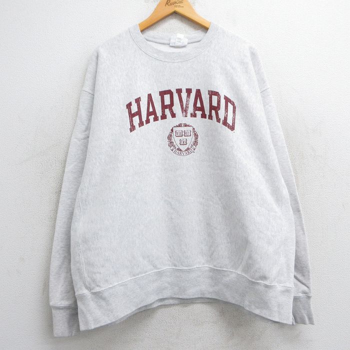 XL★古着 長袖 チャンピオン Champion リバースウィーブ メンズ ハーバード 大きいサイズ クルーネック 薄グレー 霜降り 25feb07 中古 スウェット スエット トレーナー トップス