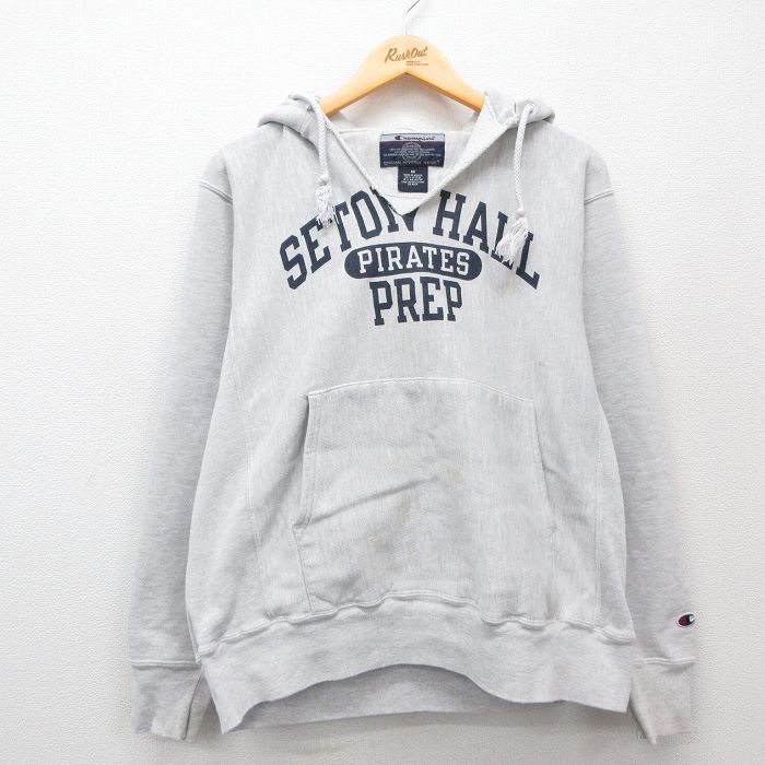 L★古着 長袖 チャンピオン Champion リバースウィーブ パーカー メンズ 00年代 00s SETONHALL 薄グレー 霜降り 25feb12 中古 スウェット スエット トレーナー トップス