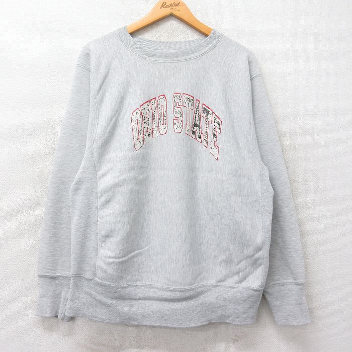 L★古着 長袖 チャンピオン Champion リバースウィーブ メンズ 80年代 80s オハイオ クルーネック USA製 薄グレー 霜降り 【spe】 25feb15 中古 スウェット スエット トレーナー トップス