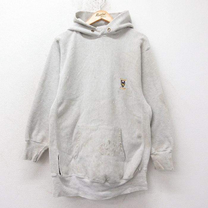 L★古着 長袖 チャンピオン Champion リバースウィーブ パーカー メンズ 90年代 90s ケニオン ボロ USA製 薄グレー 霜降り 25feb15 中古 スウェット スエット トレーナー トップス