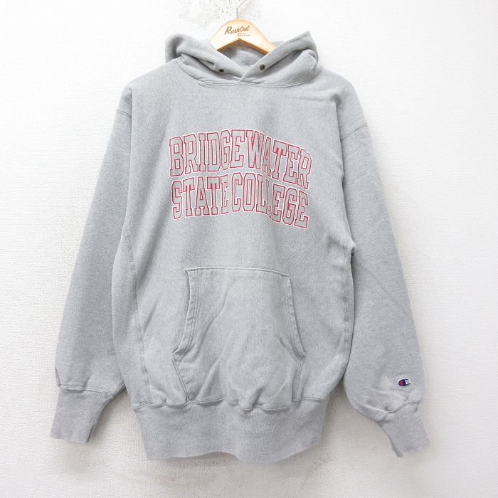 L★古着 長袖 チャンピオン Champion リバースウィーブ パーカー メンズ 90年代 90s ブリッジウォーター グレー 霜降り 25feb15 中古 スウェット スエット トレーナー トップス