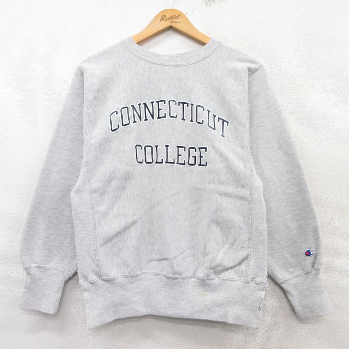 M★古着 長袖 チャンピオン Champion リバースウィーブ メンズ 90年代 90s コネチカット カレッジ クルーネック USA製 薄グレー 霜降り 25feb15 中古 スウェット スエット トレーナー トップス