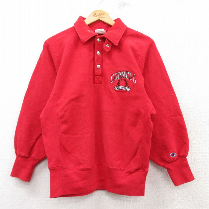 M★古着 長袖 チャンピオン Champion リバースウィーブ メンズ 80年代 80s コーネル 大学 襟付き USA製 赤 レッド 【spe】 25feb15 中古 スウェット スエット トレーナー トップス