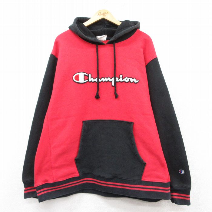 XL★古着 長袖 チャンピオン Champion リバースウィーブ パーカー メンズ ビッグロゴ 大きいサイズ 赤他 レッド 25feb15 中古 スウェット スエット トレーナー トップス