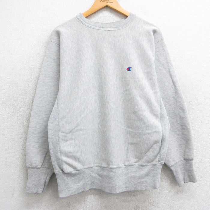 M★古着 長袖 チャンピオン Champion リバースウィーブ メンズ 90年代 90s ワンポイントロゴ クルーネック USA製 薄グレー 霜降り 25feb17 中古 スウェット スエット トレーナー トップス