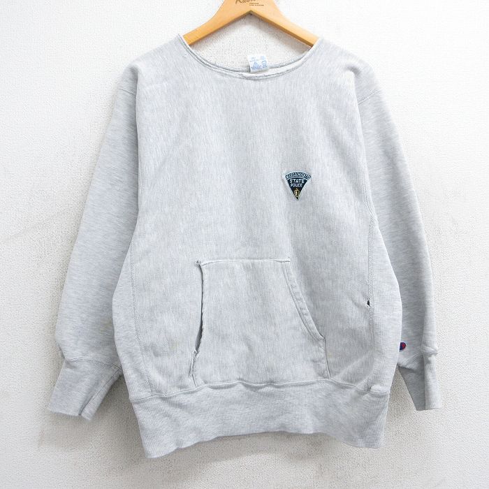 M★古着 長袖 チャンピオン Champion リバースウィーブ メンズ 90年代 90s マサチューセッツ ポリス クルーネック USA製 薄グレー 霜降り 25feb17 中古 スウェット スエット トレーナー トップス