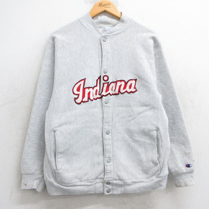 M★古着 長袖 チャンピオン Champion リバースウィーブ フルスナップ カーディガン メンズ 90年代 90s インディアナ USA製 薄グレー 霜降り 【spe】 25feb17 中古 スウェット スエット トレーナー トップス