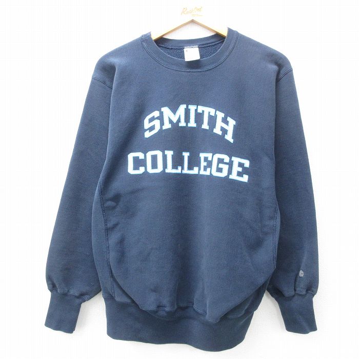 L★古着 長袖 チャンピオン Champion リバースウィーブ メンズ 90年代 90s SMITH カレッジ クルーネック 濃紺 ネイビー 25feb18 中古 スウェット スエット トレーナー トップス