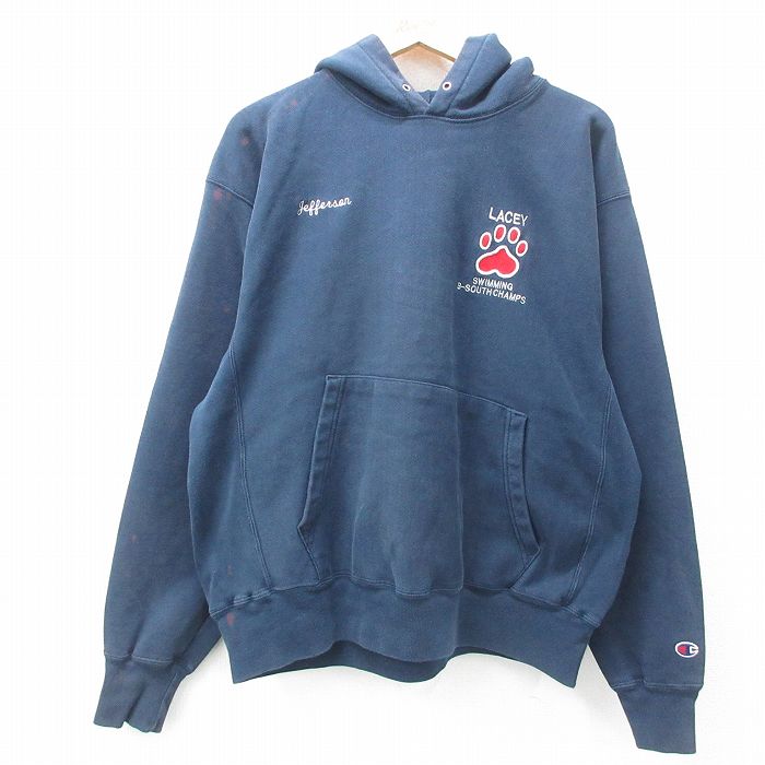 XL★古着 長袖 チャンピオン Champion リバースウィーブ パーカー メンズ 00年代 00s LACEY 大きいサイズ 濃紺 ネイビー 25feb18 中古 スウェット スエット トレーナー トップス