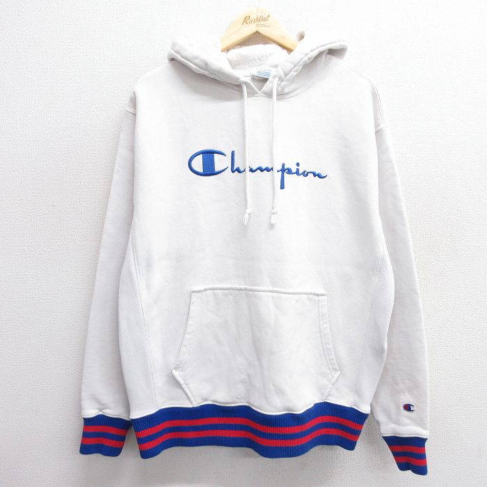 L★古着 長袖 チャンピオン Champion リバースウィーブ パーカー メンズ ビッグロゴ 白他 ホワイト 25feb28 中古 スウェット スエット トレーナー トップス