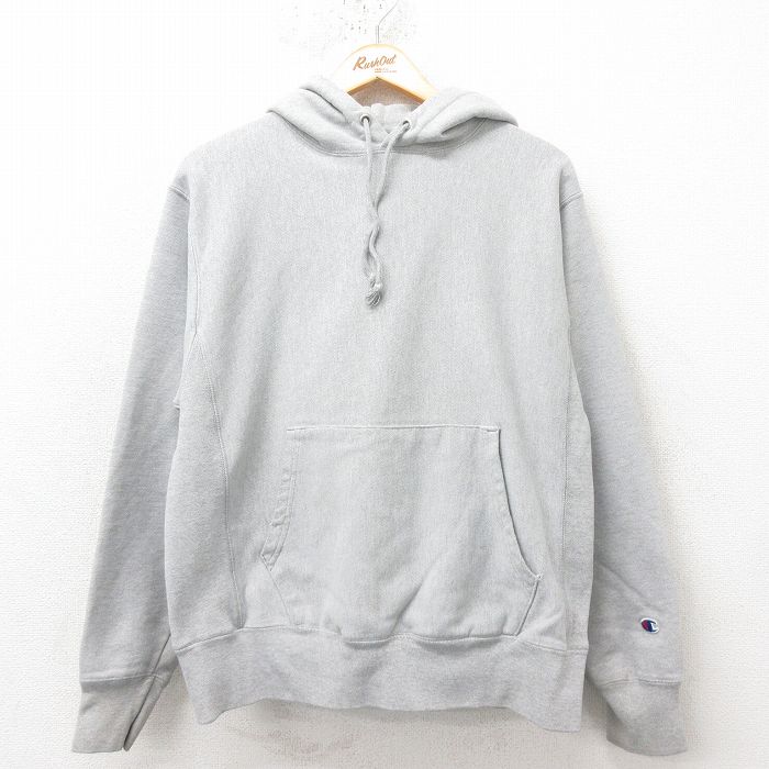 M★古着 長袖 チャンピオン Champion リバースウィーブ パーカー メンズ 無地 グレー 霜降り 25mar01 中古 スウェット スエット トレーナー トップス