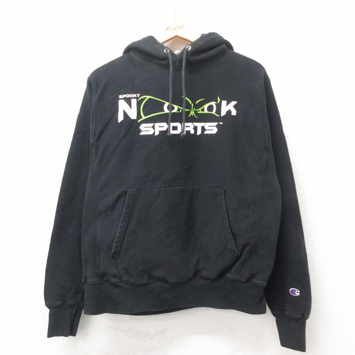 M★古着 長袖 チャンピオン Champion リバースウィーブ パーカー メンズ スポーツ 黒 ブラック 25mar01 中古 スウェット スエット トレーナー トップス