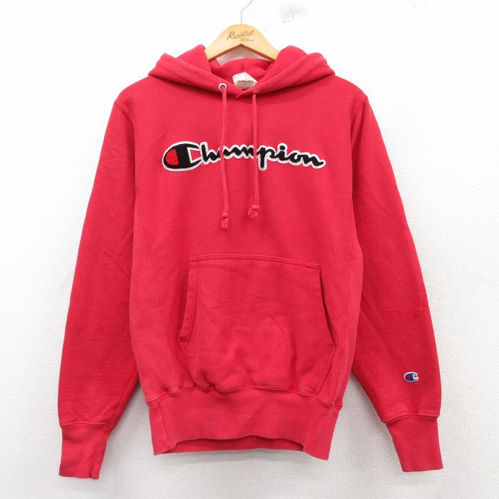 【50%OFF】S★古着 長袖 チャンピオン Champion リバースウィーブ パーカー メンズ ビッグロゴ 赤 レッド 25mar07 中古 スウェット スエット トレーナー トップス