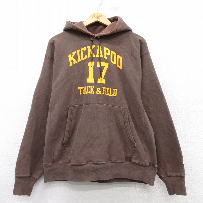 XL★古着 長袖 チャンピオン Champion リバースウィーブ パーカー メンズ 00年代 00s KICKAPOO 茶 ブラウン 25mar07 中古 スウェット スエット トレーナー トップス