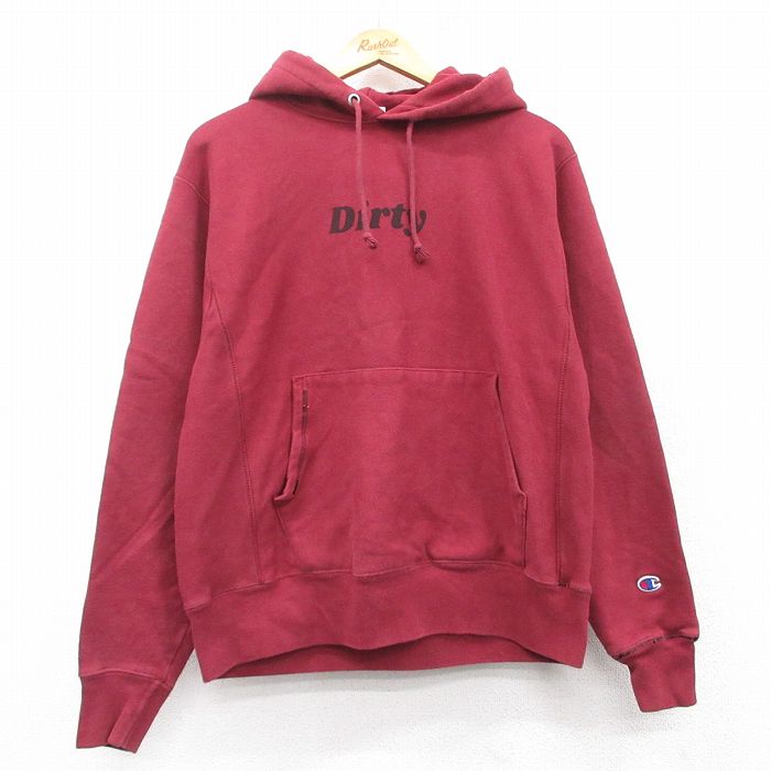 L★古着 長袖 チャンピオン Champion リバースウィーブ パーカー メンズ Dirty エンジ 25mar07 中古 スウェット スエット トレーナー トップス