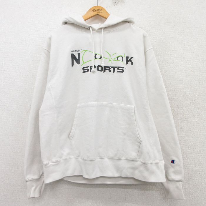 【50%OFF】XL★古着 長袖 チャンピオン Champion リバースウィーブ パーカー メンズ SPOOKY 白 ホワイト 25mar10 中古 スウェット スエット トレーナー トップス