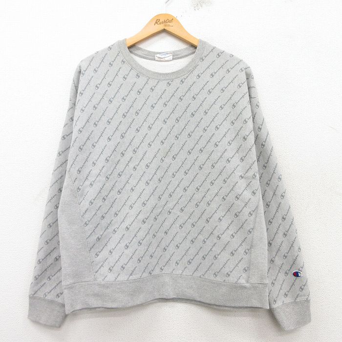 【50%OFF】L★古着 長袖 チャンピオン Champion リバースウィーブ メンズ 総柄 グレー 霜降り 【spe】 25mar10 中古 スウェット スエット トレーナー トップス