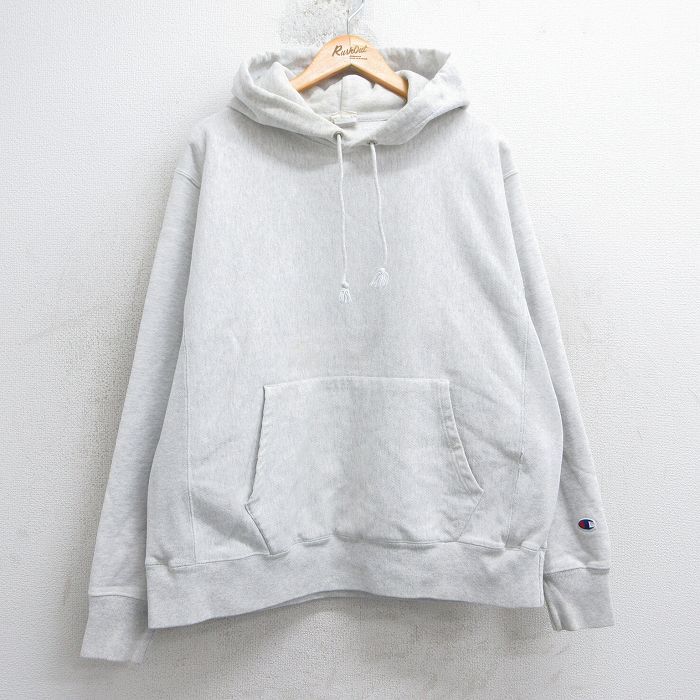 L★古着 長袖 チャンピオン Champion リバースウィーブ パーカー メンズ 無地 薄グレー 霜降り 25mar17 中古 スウェット スエット トレーナー トップス