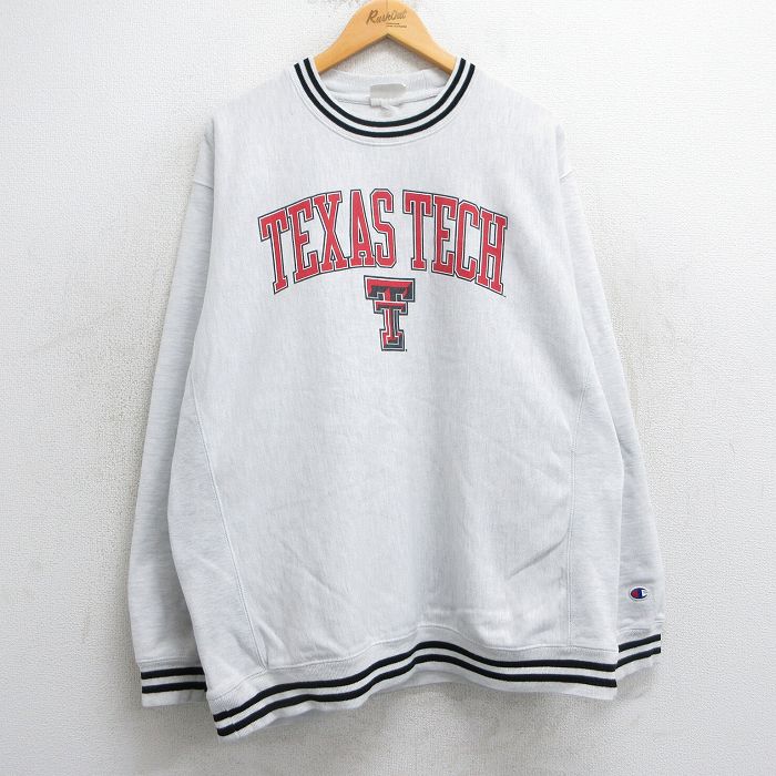 【50%OFF】XL★古着 長袖 チャンピオン Champion リバースウィーブ メンズ テキサステック クルーネック 薄グレー 霜降り 25mar17 中古 スウェット スエット トレーナー トップス