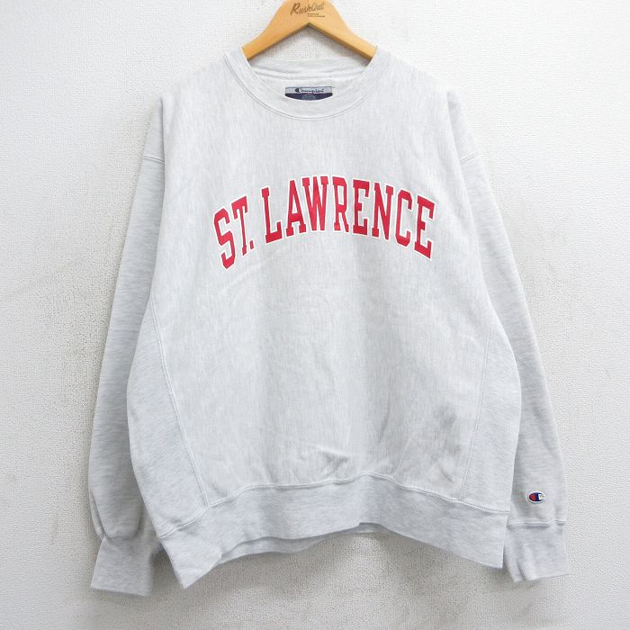 XL★古着 長袖 チャンピオン Champion リバースウィーブ メンズ 00年代 00s セントローレンス 大きいサイズ クルーネック 薄グレー 霜降り 25mar17 中古 スウェット スエット トレーナー トップス