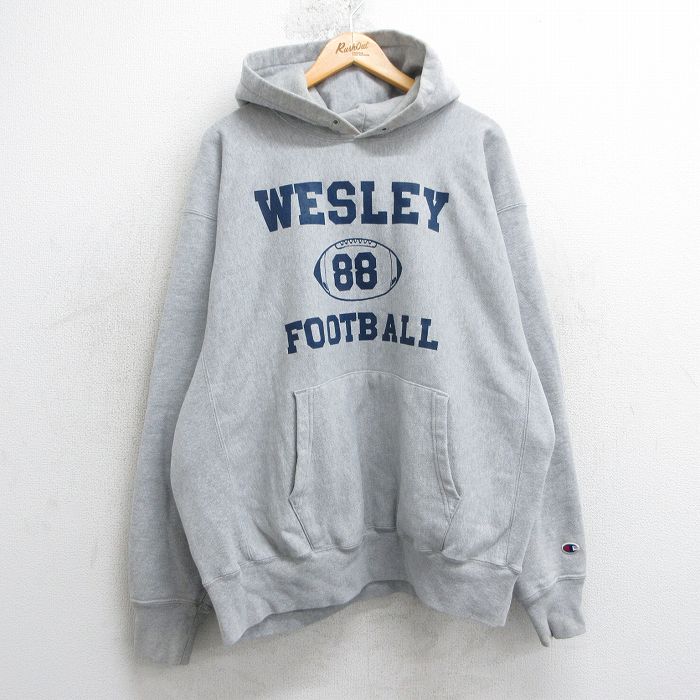 XL★古着 長袖 チャンピオン Champion リバースウィーブ パーカー メンズ 00年代 00s ウェスレー フットボール 大きいサイズ グレー 霜降り 25mar17 中古 スウェット スエット トレーナー トップス