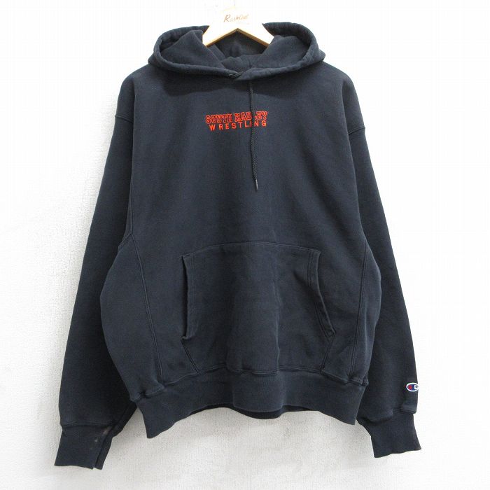 【20%OFF】XL★古着 長袖 チャンピオン Champion リバースウィーブ パーカー メンズ サウスハードリー 大きいサイズ 黒 ブラック 25mar17 中古 スウェット スエット トレーナー トップス