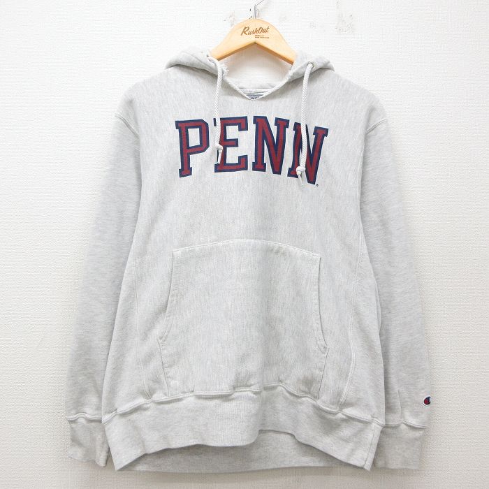 L★古着 長袖 チャンピオン Champion リバースウィーブ パーカー メンズ PENN 薄グレー 霜降り 25mar22 中古 スウェット スエット トレーナー トップス