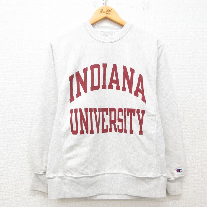 M★古着 長袖 チャンピオン Champion リバースウィーブ メンズ 00年代 00s INDIANA クルーネック 薄グレー 霜降り 25mar22 中古 スウェット スエット トレーナー トップス