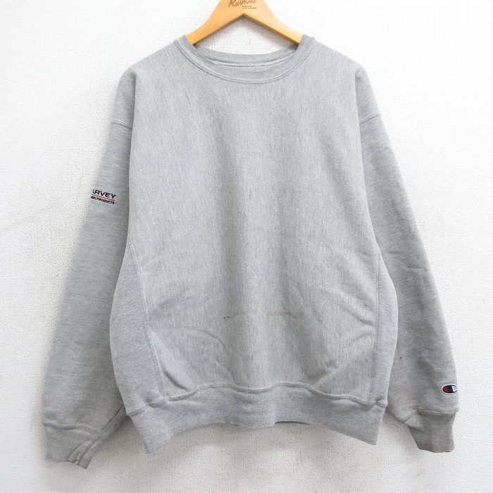 【20%OFF】XL★古着 長袖 チャンピオン Champion リバースウィーブ メンズ 00年代 00s HARVEY 大きいサイズ クルーネック グレー 霜降り 25mar24 中古 スウェット スエット トレーナー トップス