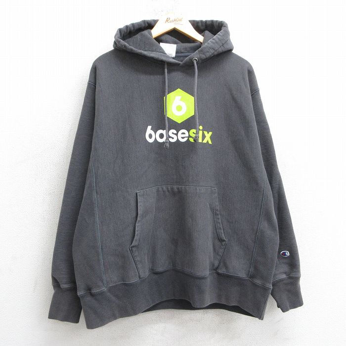 XL★古着 長袖 チャンピオン Champion リバースウィーブ パーカー メンズ 6asesix 大きいサイズ 濃グレー 霜降り 25mar24 中古 スウェット スエット トレーナー トップス