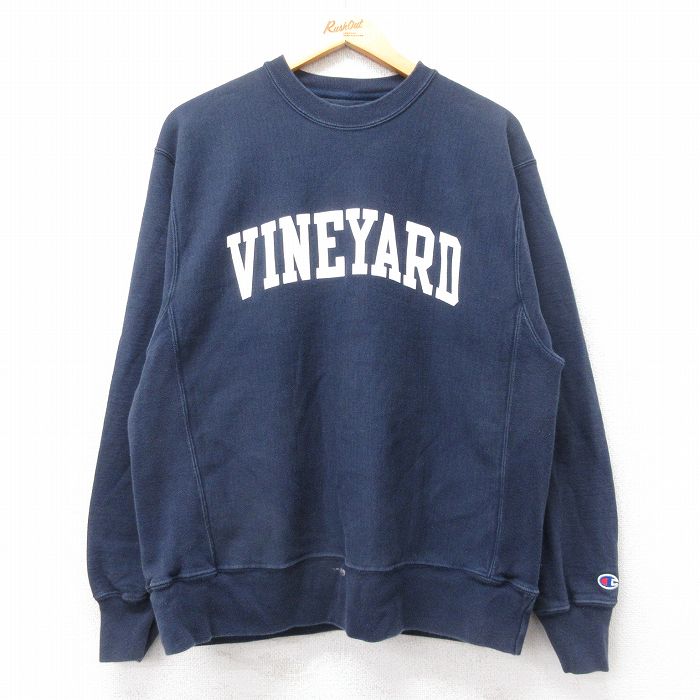L★古着 長袖 チャンピオン Champion リバースウィーブ メンズ 00年代 00s VINYARD クルーネック 紺 ネイビー 25mar27 中古 スウェット スエット トレーナー トップス