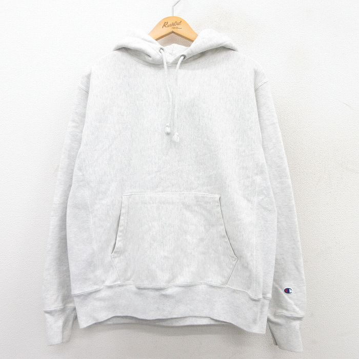 L★古着 長袖 チャンピオン Champion リバースウィーブ パーカー メンズ 無地 薄グレー 霜降り 25apr09 中古 スウェット スエット トレーナー トップス