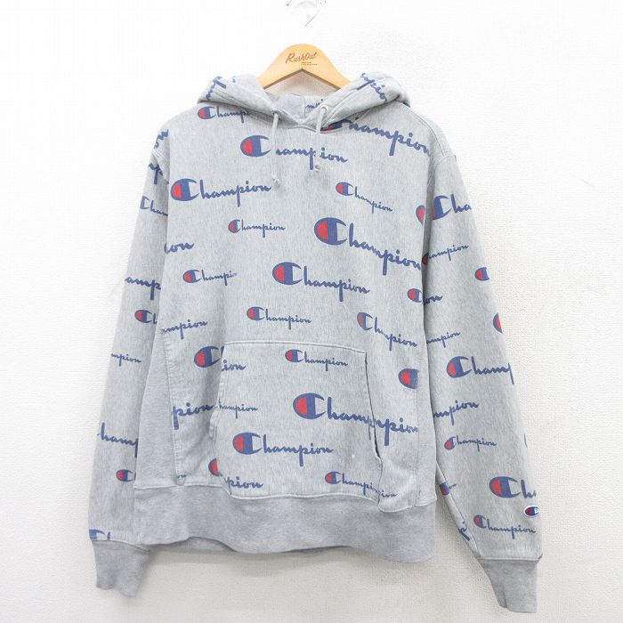 【50%OFF】XL★古着 長袖 チャンピオン Champion リバースウィーブ パーカー メンズ ワンポイントロゴ グレー他 霜降り 25apr09 中古 スウェット スエット トレーナー トップス