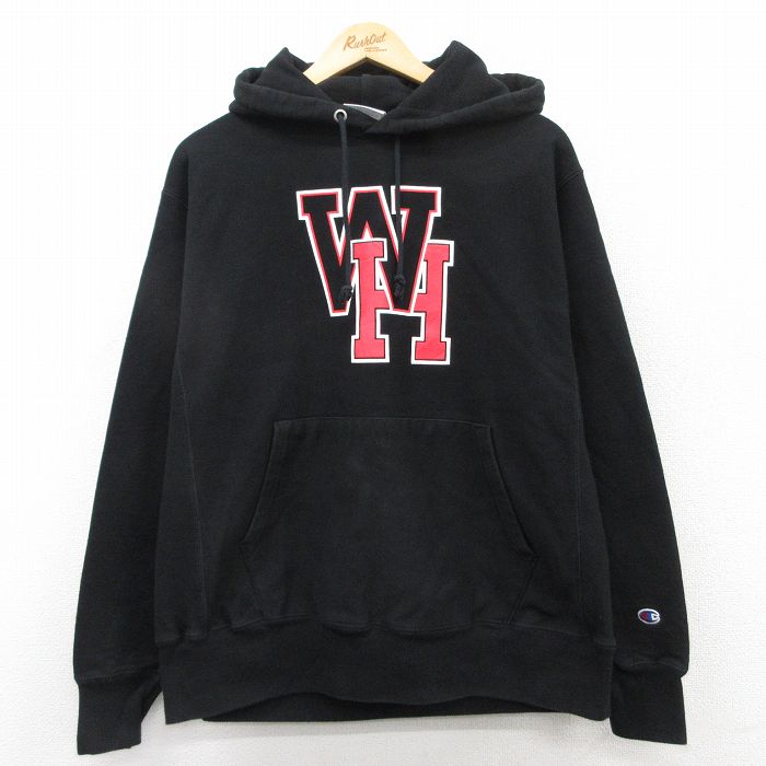 XL★古着 長袖 チャンピオン Champion リバースウィーブ パーカー メンズ WH 黒 ブラック 【spe】 25apr10 中古 スウェット スエット トレーナー トップス