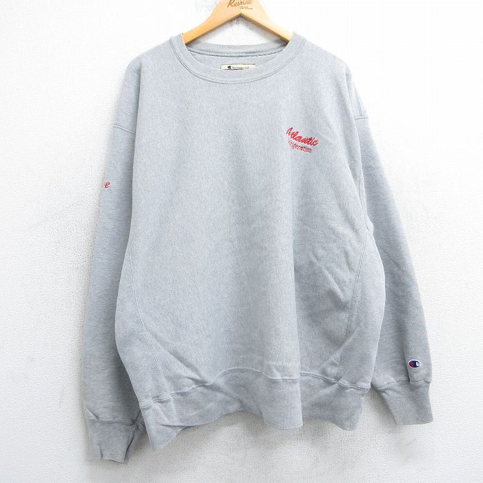 XL★古着 長袖 チャンピオン Champion リバースウィーブ メンズ 00年代 00s アトランティック 大きいサイズ クルーネック グレー 霜降り 25apr12 中古 スウェット スエット トレーナー トップス