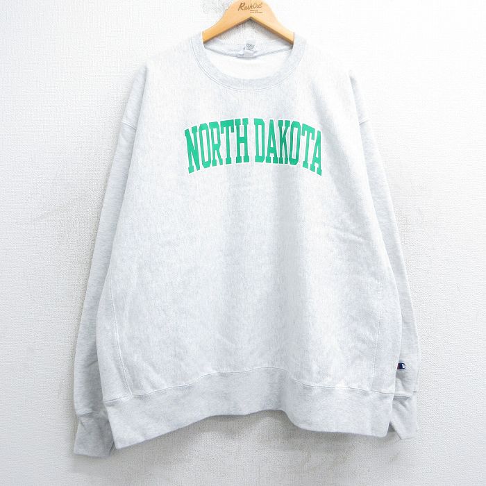 XL★古着 長袖 チャンピオン Champion リバースウィーブ メンズ ノースダコタ 大きいサイズ クルーネック 薄グレー 霜降り 25apr12 中古 スウェット スエット トレーナー トップス