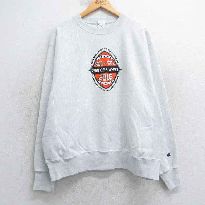 XL★古着 長袖 チャンピオン Champion リバースウィーブ メンズ フットボール NDA SUA クルーネック 薄グレー 霜降り 25apr12 中古 スウェット スエット トレーナー トップス
