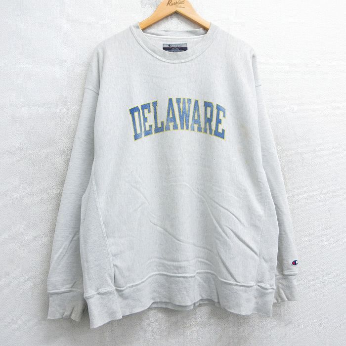 XL★古着 長袖 チャンピオン Champion リバースウィーブ メンズ 00年代 00s デラックス 大きいサイズ クルーネック 薄グレー 霜降り 25apr12 中古 スウェット スエット トレーナー トップス